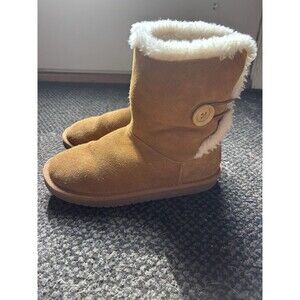 Koolaburra by UGG Suede Shearling Boots Kids US 3 Chestnut Mid Calf Button